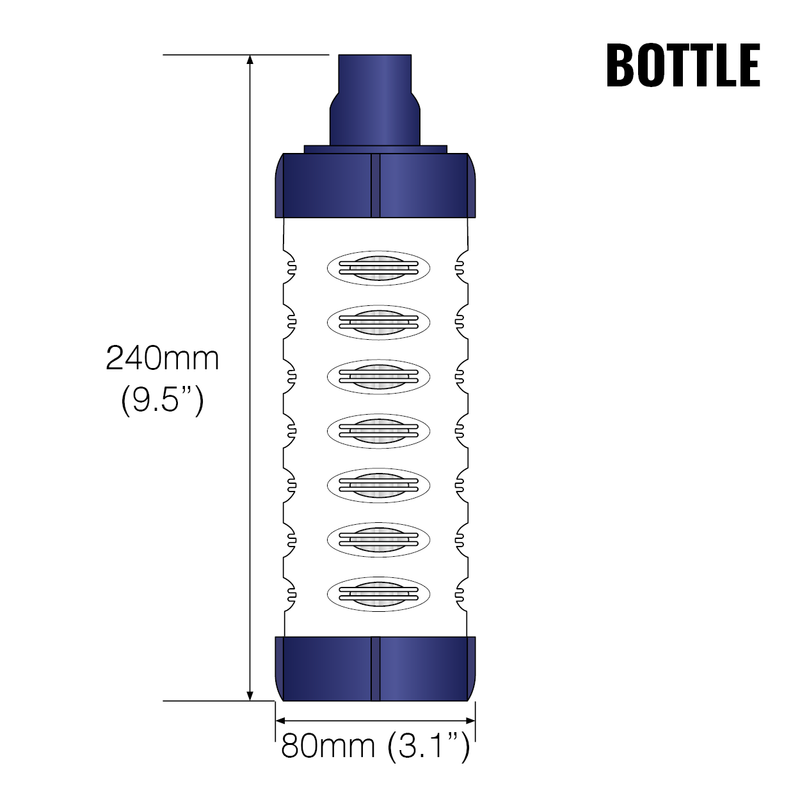 Carregar imagem no visualizador da galeria, Graphic showing the dimensions of a Bottle Filter Cartridge