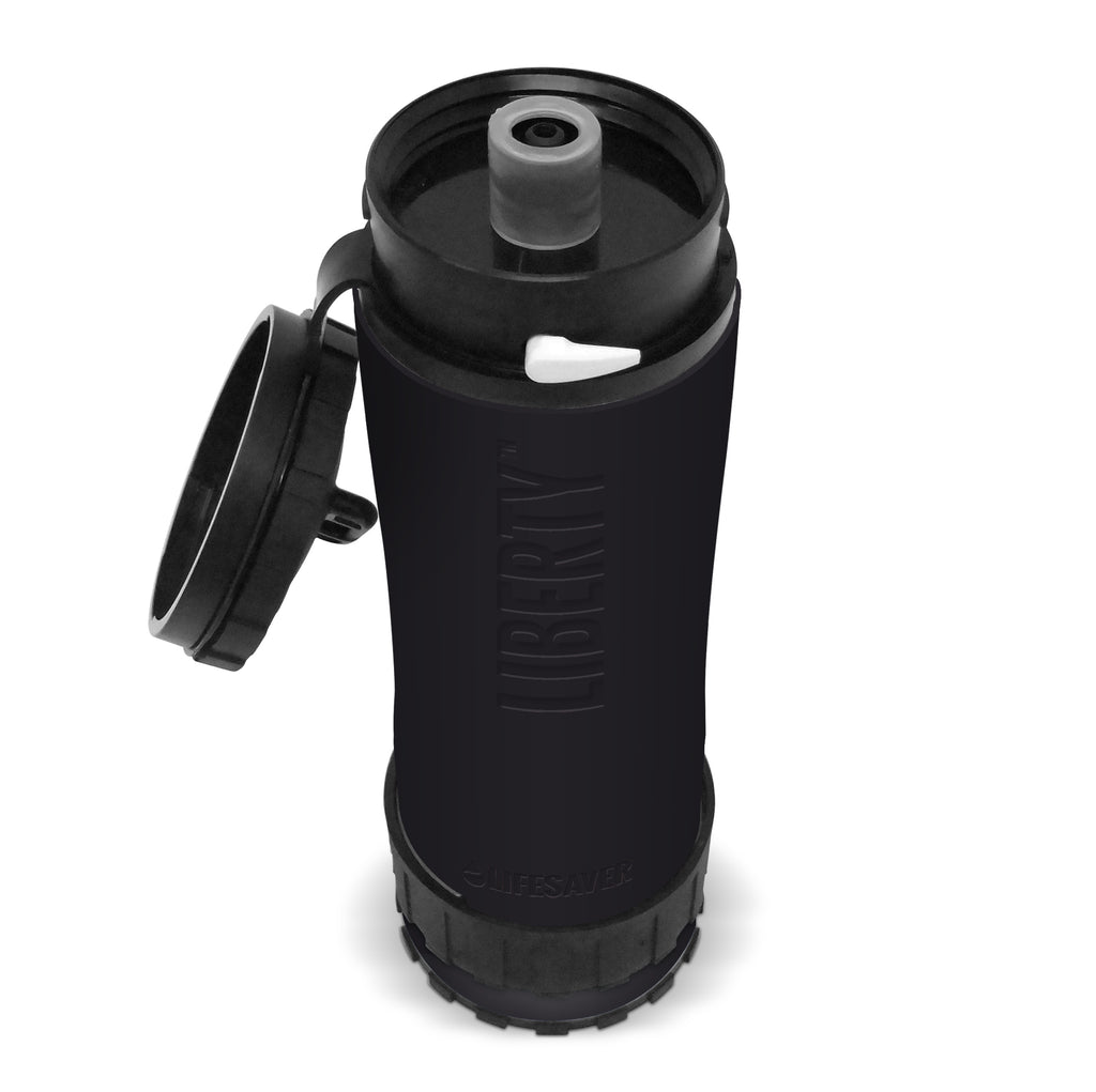 Liberty bottle with black silicone sleeve